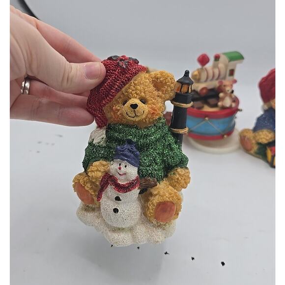 VTG Lot of 4 Teddy Bear Holiday Christmas Decor Music Box Figurine Ornaments - Picture 2 of 8